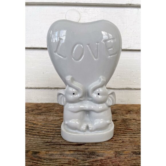 Vintage 1950s White Porcelain Elephant Heart Love Vase Planter - Picture 11 of 12
